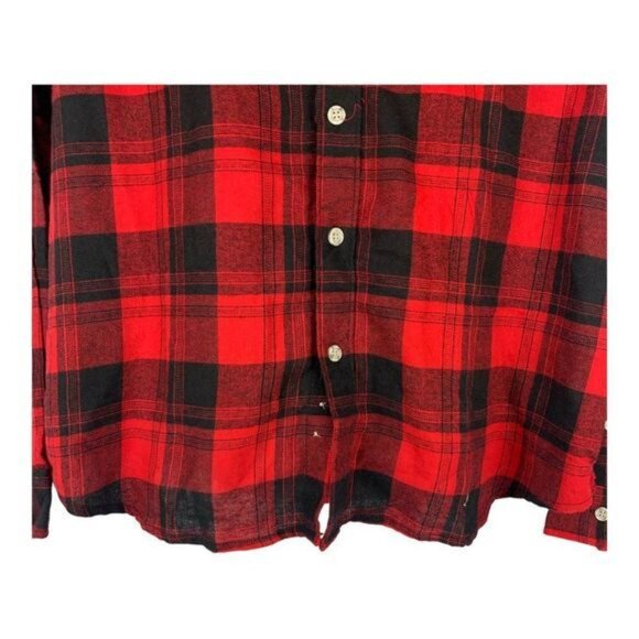 Eddie Bauer Mens XL Red & Black Plaid 100% Cotton Button-Down Shirt - Picture 5 of 10